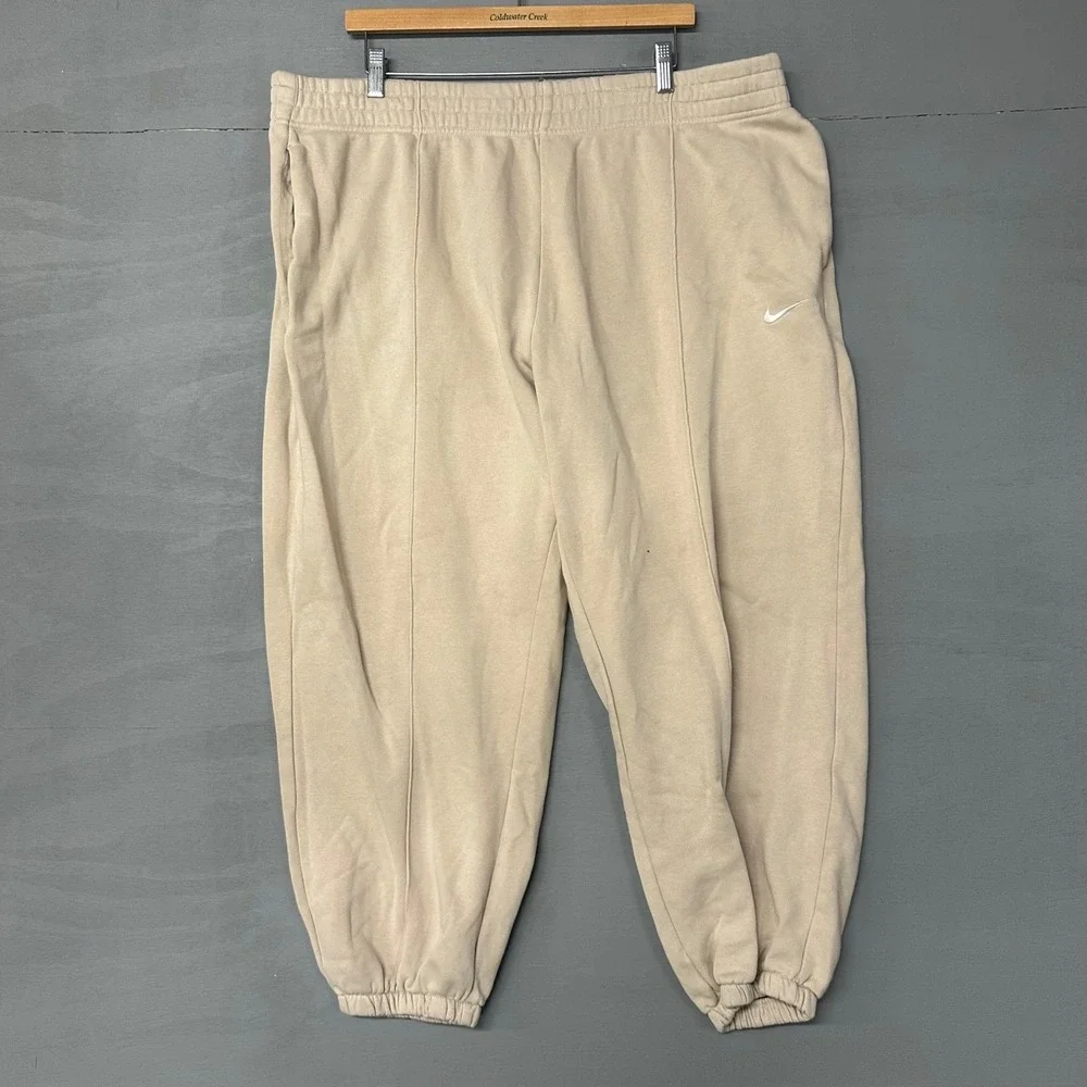 Nike Phoenix Fleece High Waisted Joggers Tan Beige Plus Size 2X Pintuck‎ Seam